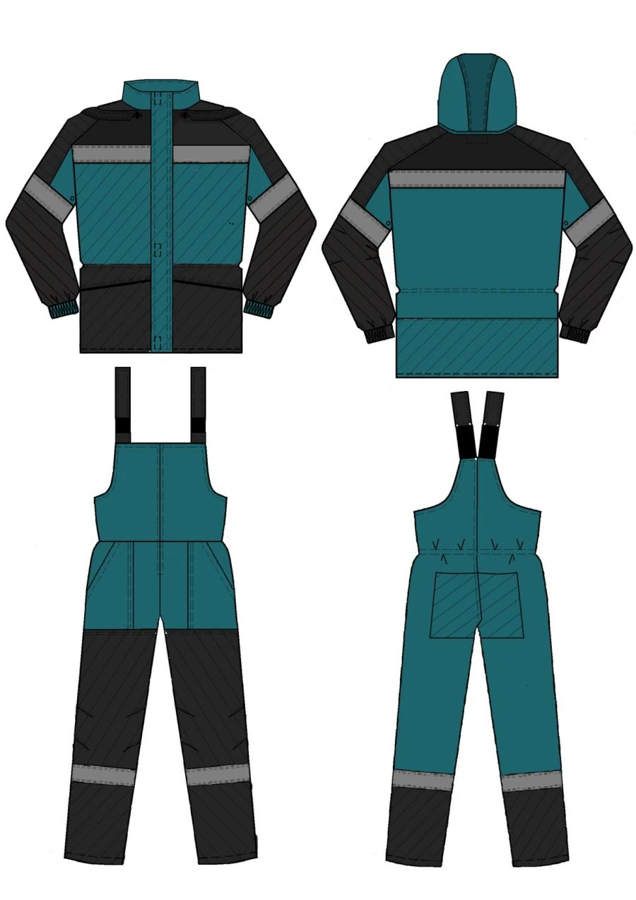 Men's Protective Suit (Jacket and Bib Overalls) for Industrial Use