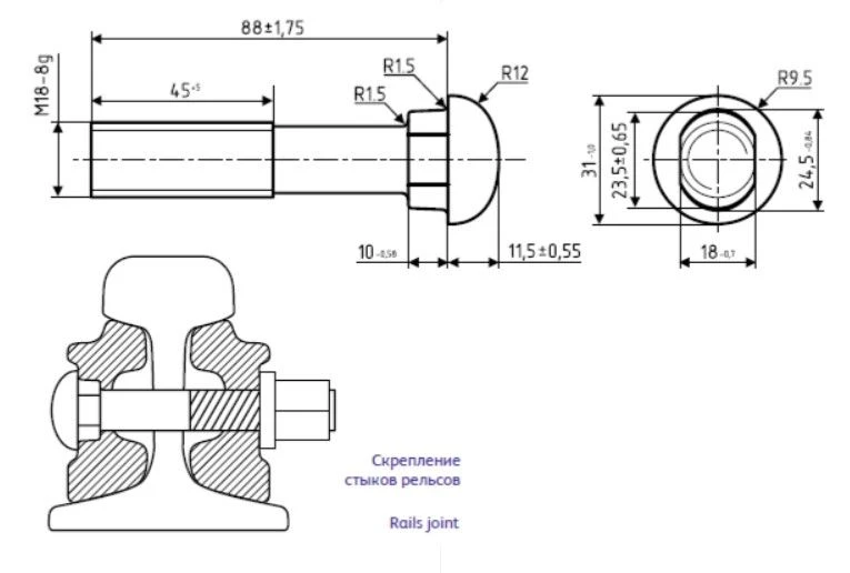 Rail Joint Bolt GOST 11530-2014 M27x160