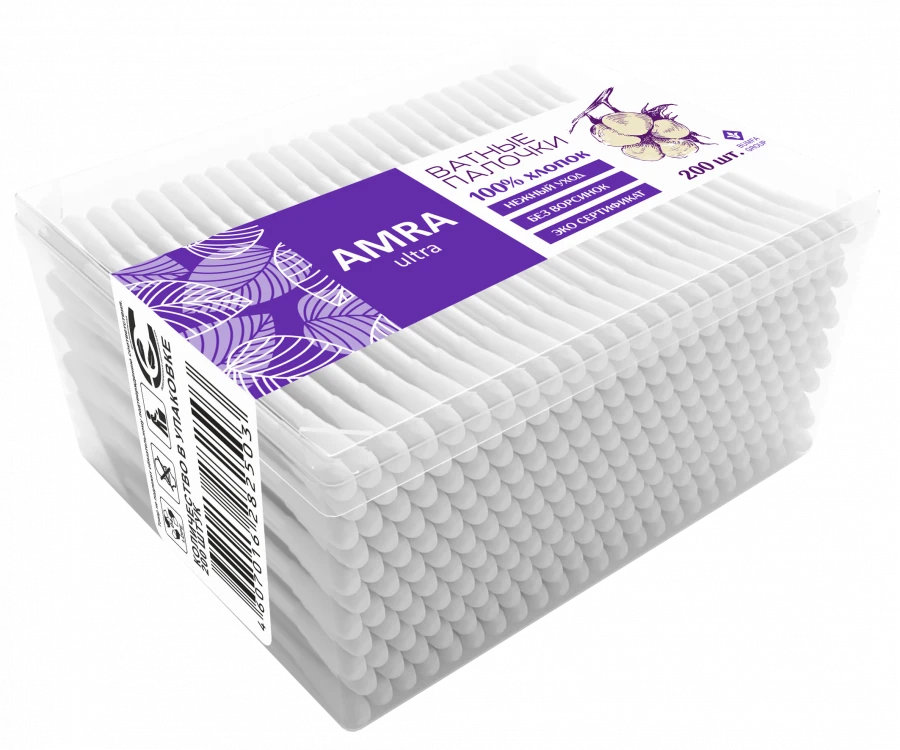 100% Cotton Rectangular Cotton Swabs for Hygiene and Cosmetic Use AMRA