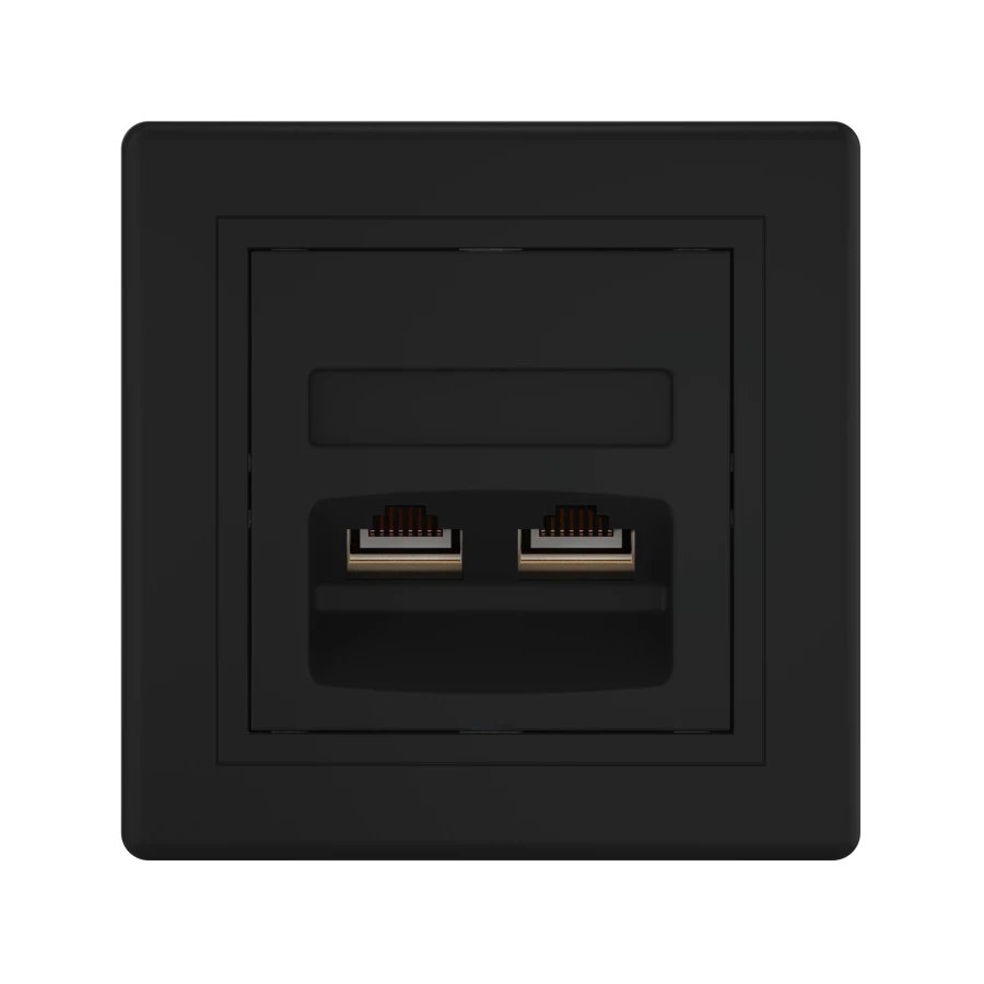 CADUCEUS ALING PRESTIGE Double Computer Socket with Keystone RJ45 Modules, Black (Soft Touch)