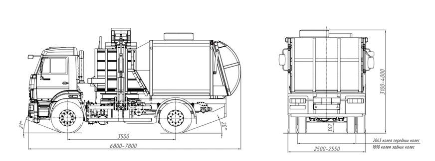 Side Loading Garbage Truck KMB-7028-06 on KAMAZ 43255 Chassis - G5 Model