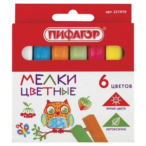 Colored Chalk Set for Writing and Drawing - PIFAGOR, 6 pcs, Square