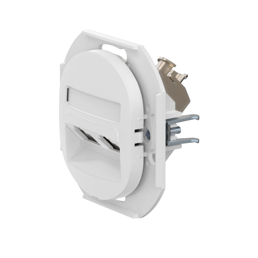 مقبس كمبيوتر مزدوج للتثبيت المخفي مع وحدات كايستون RJ45 Cat.6 FTP، أبيض، E615S.0