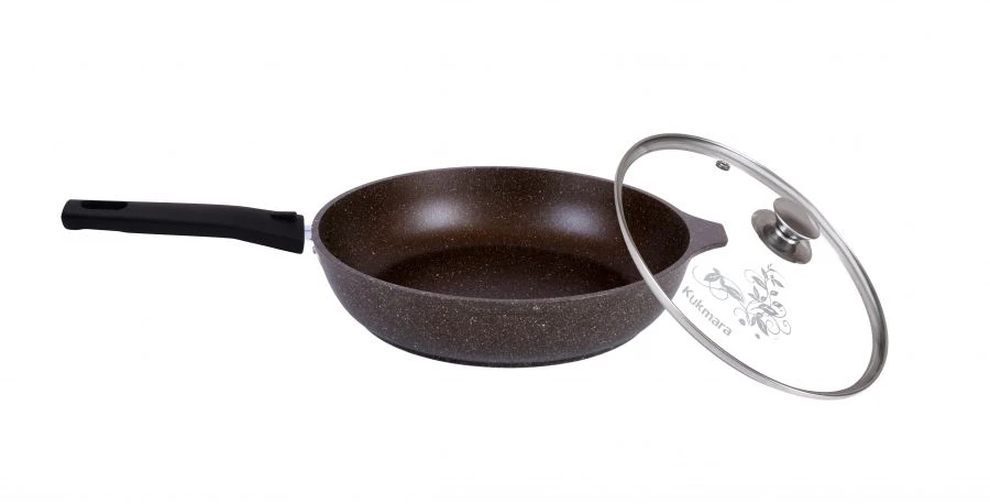 مقلاة ألمنيوم غير لاصقة 240 مم مع مقبض باكليت قابل للإزالة وغطاء زجاجي من كوكمارا