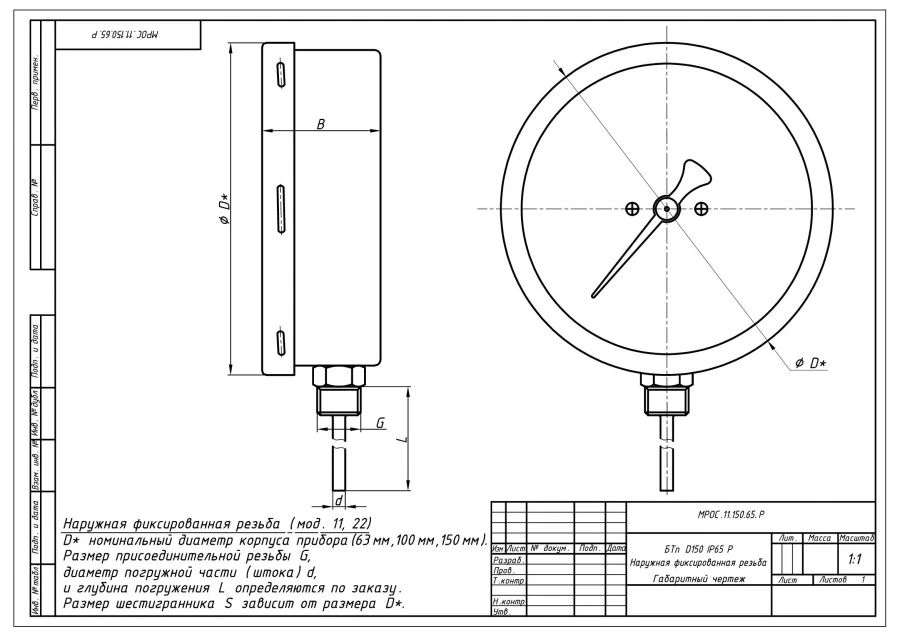 Bimetallic Thermometer BTp-11 IP54 100 R