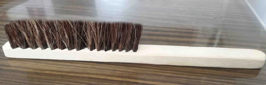 Natural Bristle 3-Row Brush on Wooden Block