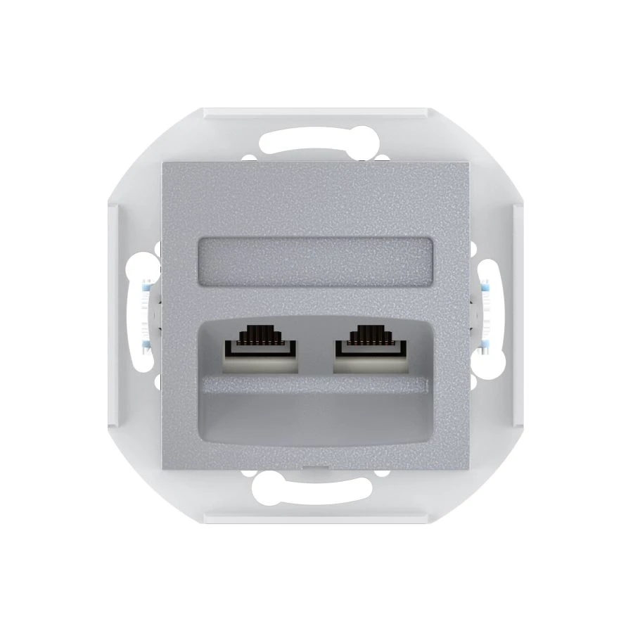 Caduceus Aling Prestige Double Computer Socket with Keystone RJ45 Modules 8P8C Cat.5e UTP, Silver, Art. 6014.S