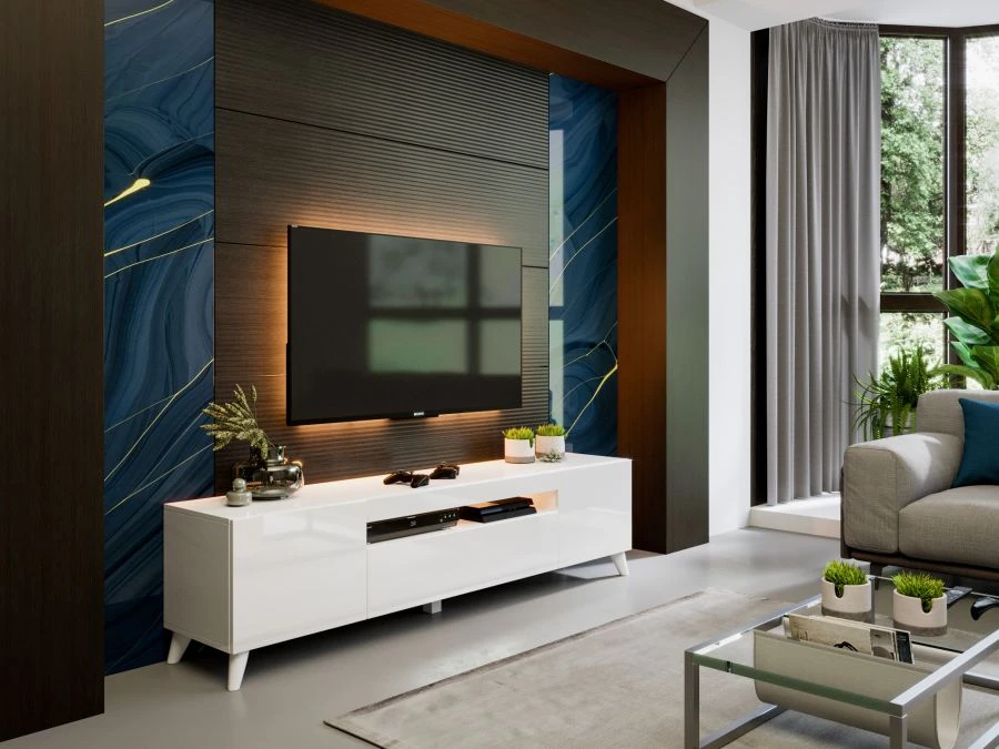 خزانة تلفزيون بروكلين 1800 (بيضاء لامعة، الإصدار 1)