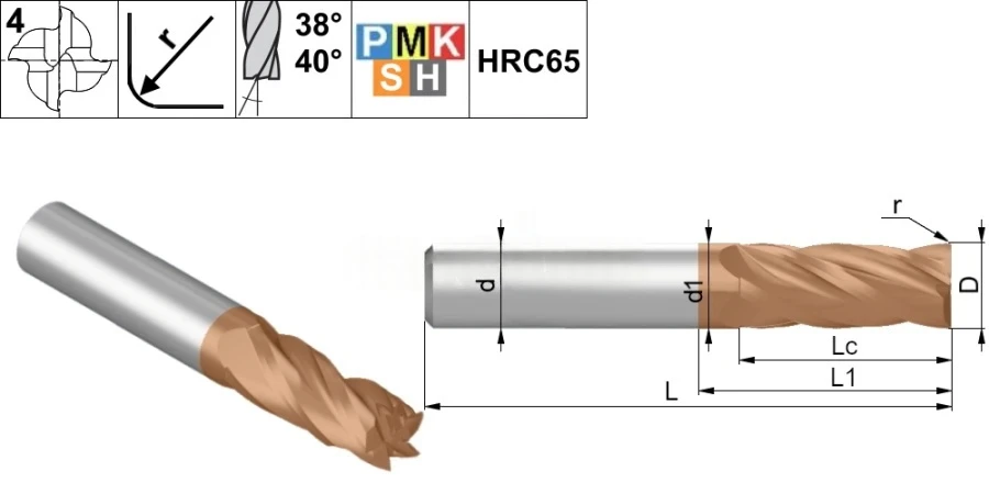 Solid Carbide End Mill for CNC Machining with Wear-Resistant Coating, Diameter Range 6.0-20.0mm HPM1 RU