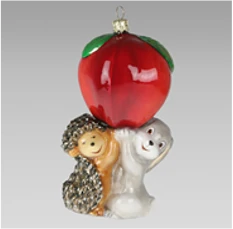 Handcrafted Glass Christmas Ornament "Hedgehog and Rabbit