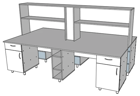 Double-Sided Island Table with Lighting, Sockets, Shelves, and Drawers