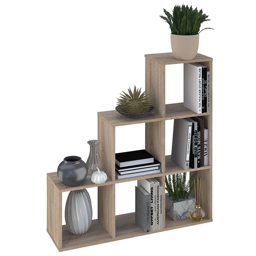 Polini Home Smart Cascade Open Shelf 6 Sections, Oak, Model 0001696.68