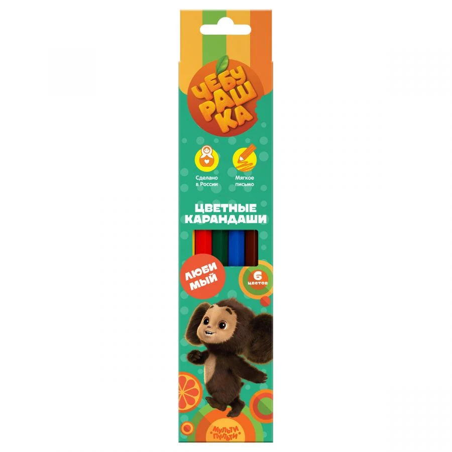Multi-Pulti Colored Pencils "Cheburashka", 6 Colors, Sharp, Cardboard, Euro-Hanging