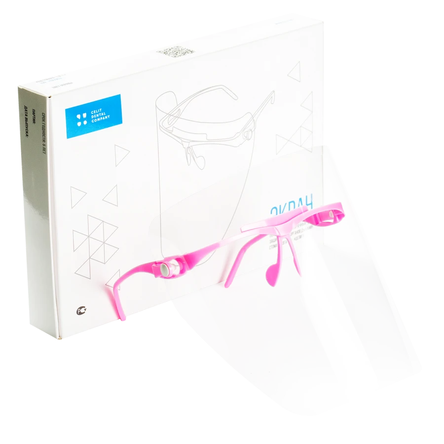 Transparent Polymer Dental Protection Screen "E3-CELIT" with 1 Frame and 5 Shields, Pink Frame