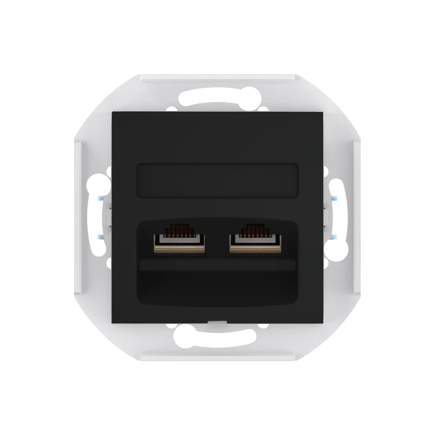 مقبس كمبيوتر مزدوج CADUCEUS ALING PRESTIGE مع وحدات Keystone RJ45، أسود