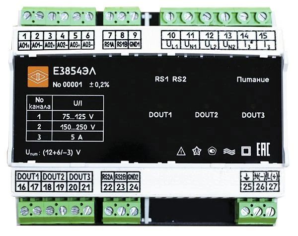 Three-Channel AC Current and Voltage Measuring Converter E3854EL