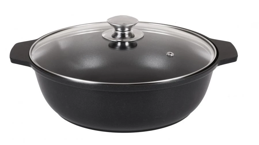 Aluminum Casserole Frying Pan 3L with Non-Stick Coating by Kukmara, Glass Lid, Tradition Line