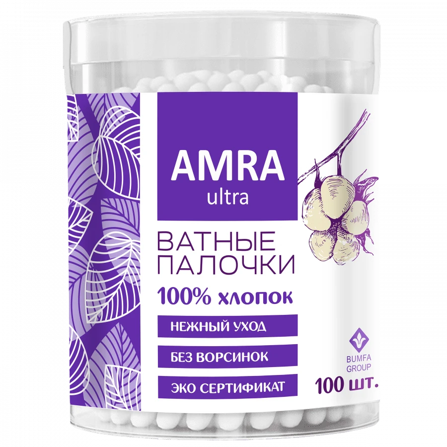 100% Cotton Swabs for Hygiene and Cosmetic Use AMRA