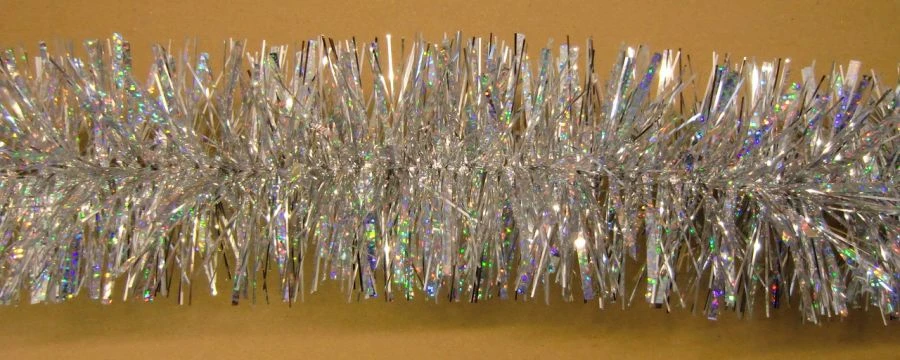 Silver Tinsel Garland 18M with Holographic Sparkle