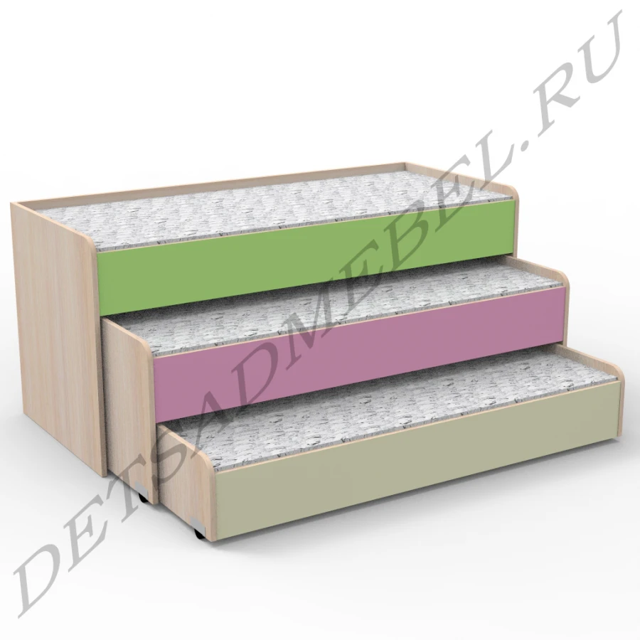 Wooden Three-Tier Bunk Bed for Kids