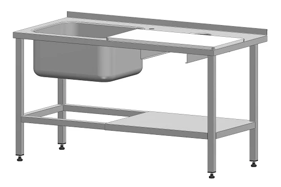 طاولة لتنظيف السمك مع قسم غسيل 1500x700x850 مم، فولاذ مقاوم للصدأ