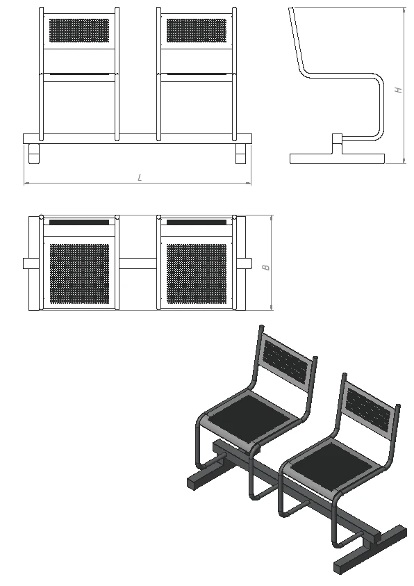 Metal Seating Section with Two Chairs - Series SM.KV.2