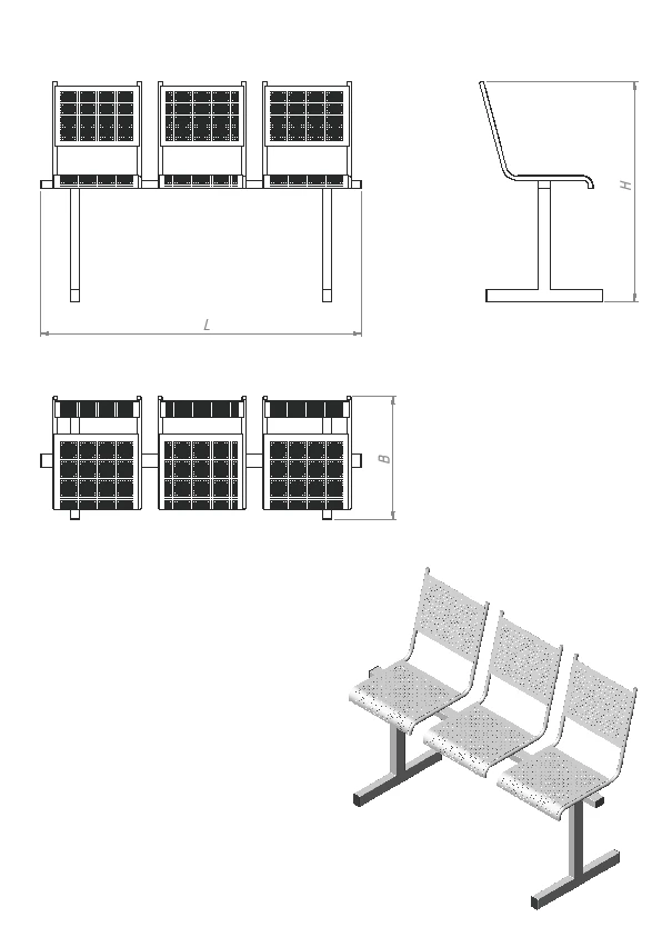 Metal Seating Section with Three Chairs - CM.KV.3 Series