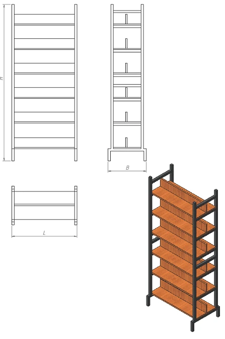 Two-Sided Library Shelf for Printed Material (Series SB.2)