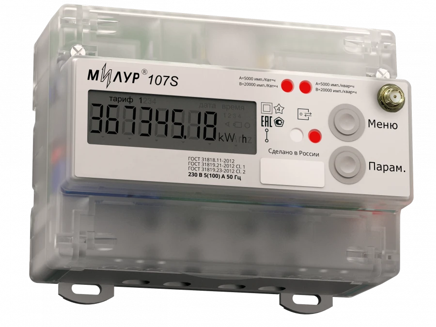 عداد الطاقة الكهربائية الثابت "ميلور 107" TSKYA.411152.006-07 (حالة 7mTN35)