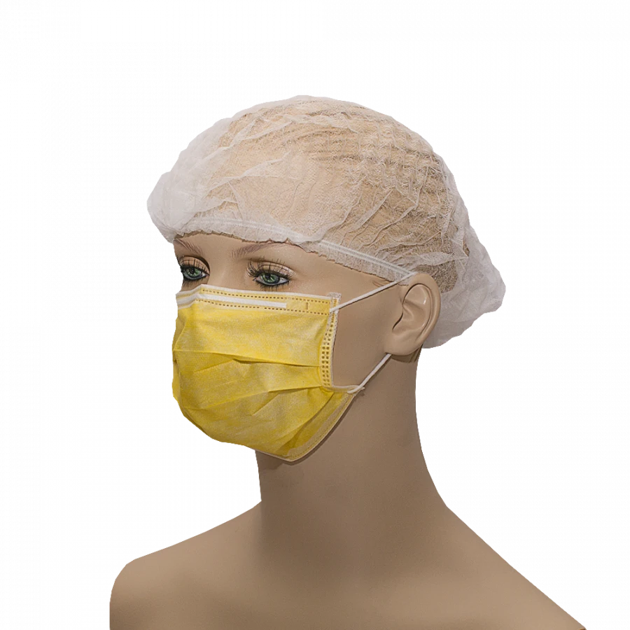كمامة طبية غير معقمة من المواد غير المنسوجة "هيكسا" (ثلاثية الطبقات، صفراء، بحلقات أذن مطاطية)