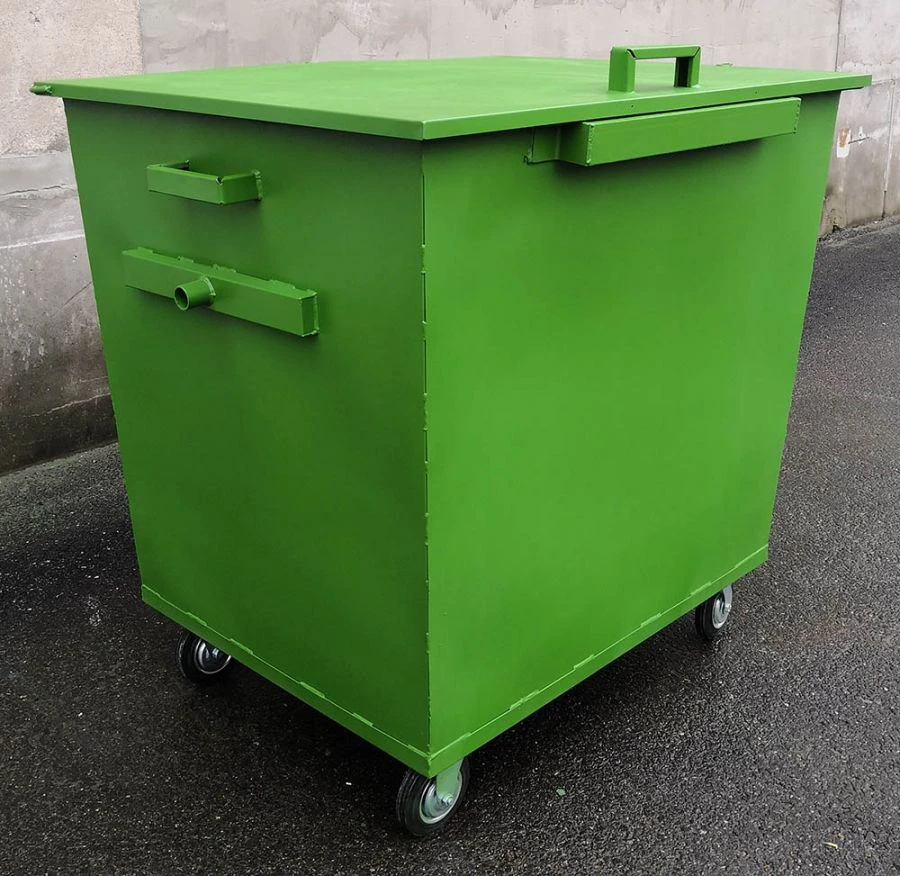 Welded Steel Green Waste Container 700L with Hinged Lid