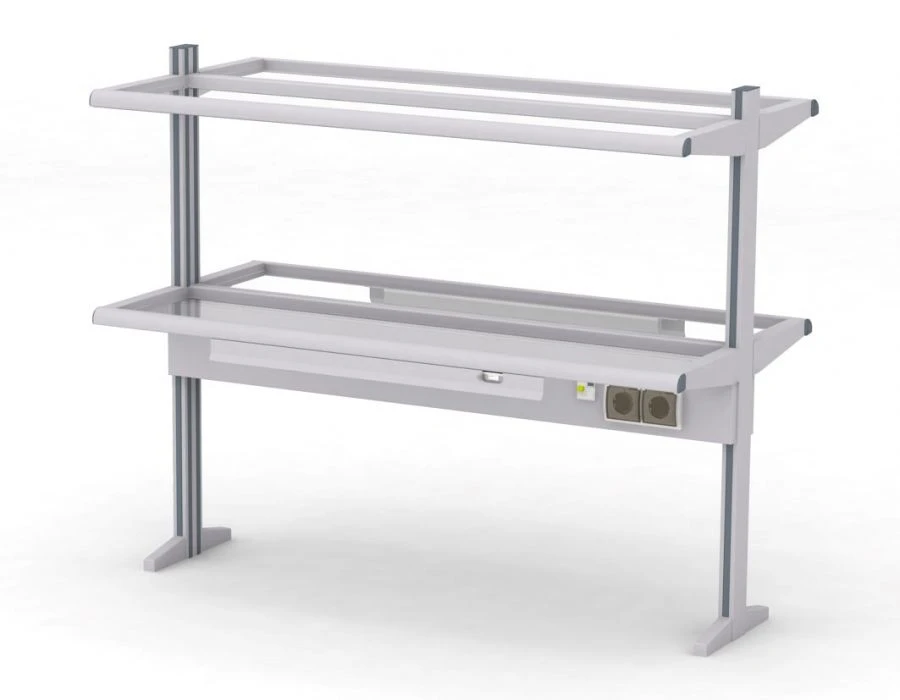 Laboratory Service Overhead Unit with Shelves and LED Lighting