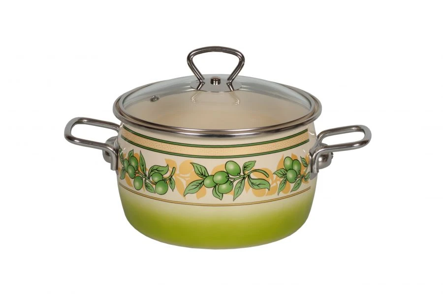 Deep Spherical Enamel Pot with Stainless Steel Handles - 2, 3, 4, 5.5L