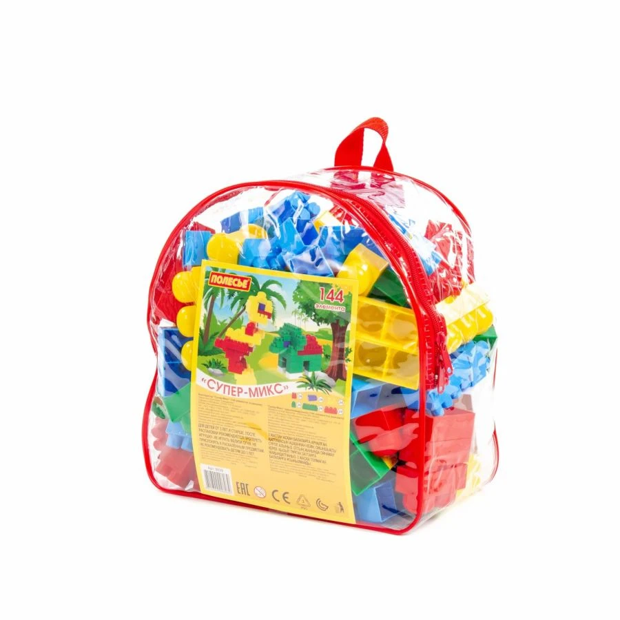 Educational Building Block Set for Kids with 144 Pieces in Backpack Super-Mix