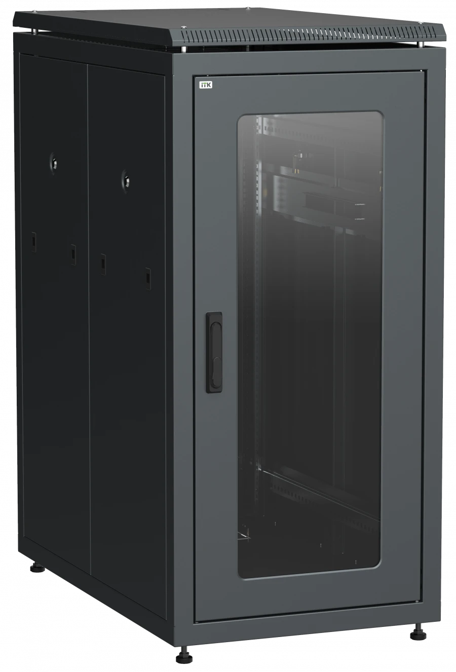 خزانة شبكة 19" LINEA N 24U 600x1000 مم بباب زجاجي، أسود