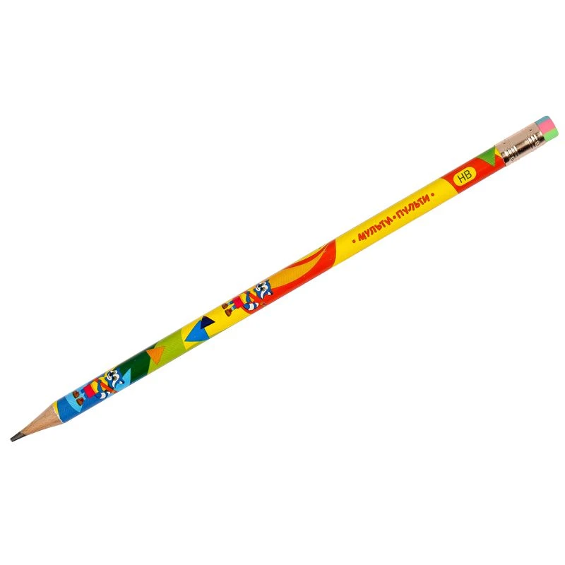 Multicolor Graphite Pencil "Raccoon's Adventures" HB with Eraser, Round, Sharpened, Assorted Designs