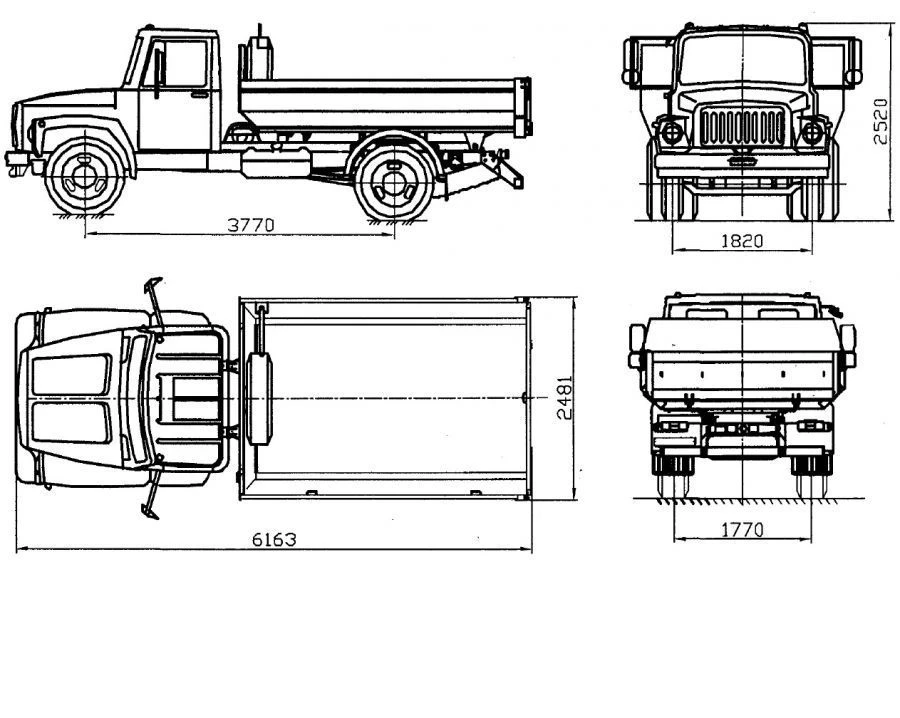 شاحنة قلاب البناء غاز-ساز-25063-10 على هيكل غاز-33088، وزن كامل 6540 كجم