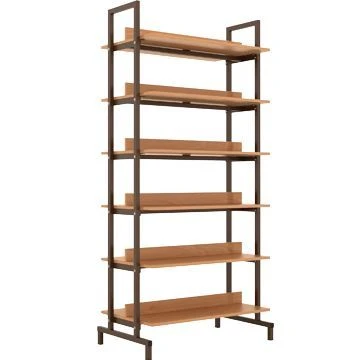 Double-Sided Library Shelf with Metal Supports