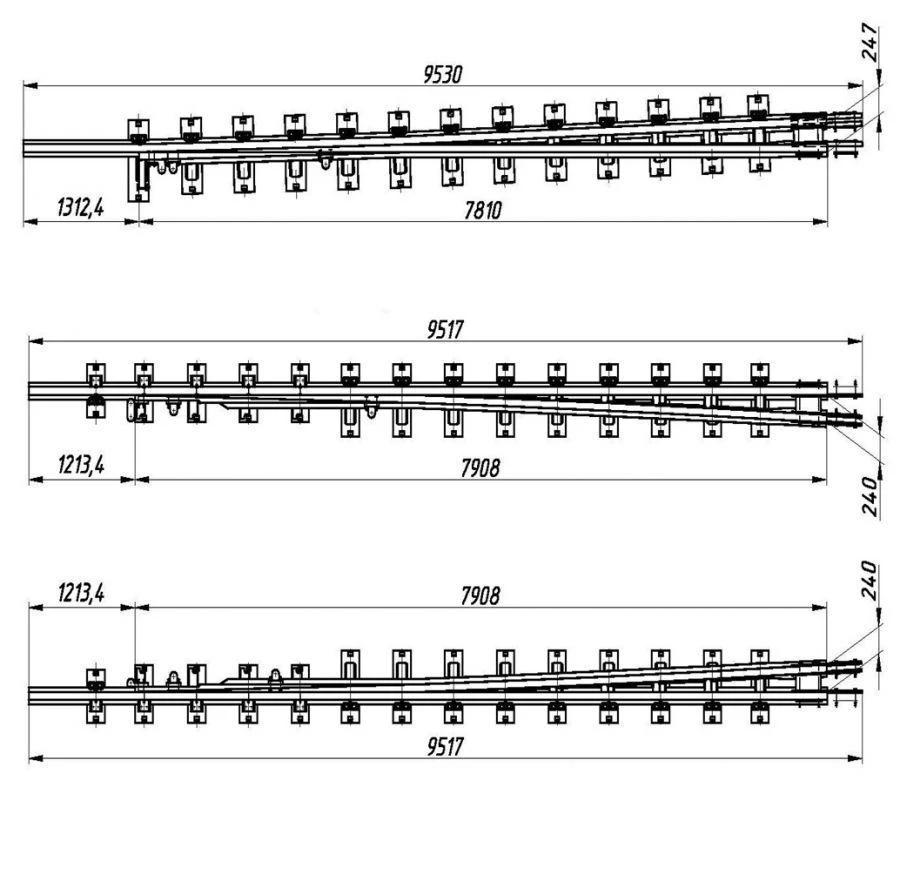 Rail with Point for Switch Type R65 Model 1/9 (Project 2843.11.000/-01; 2843.12.000/-01)