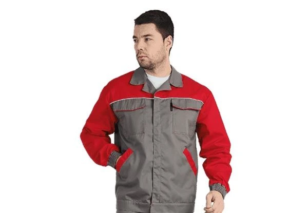 Gray-Red-Black Work Suit for Cold Weather Protection