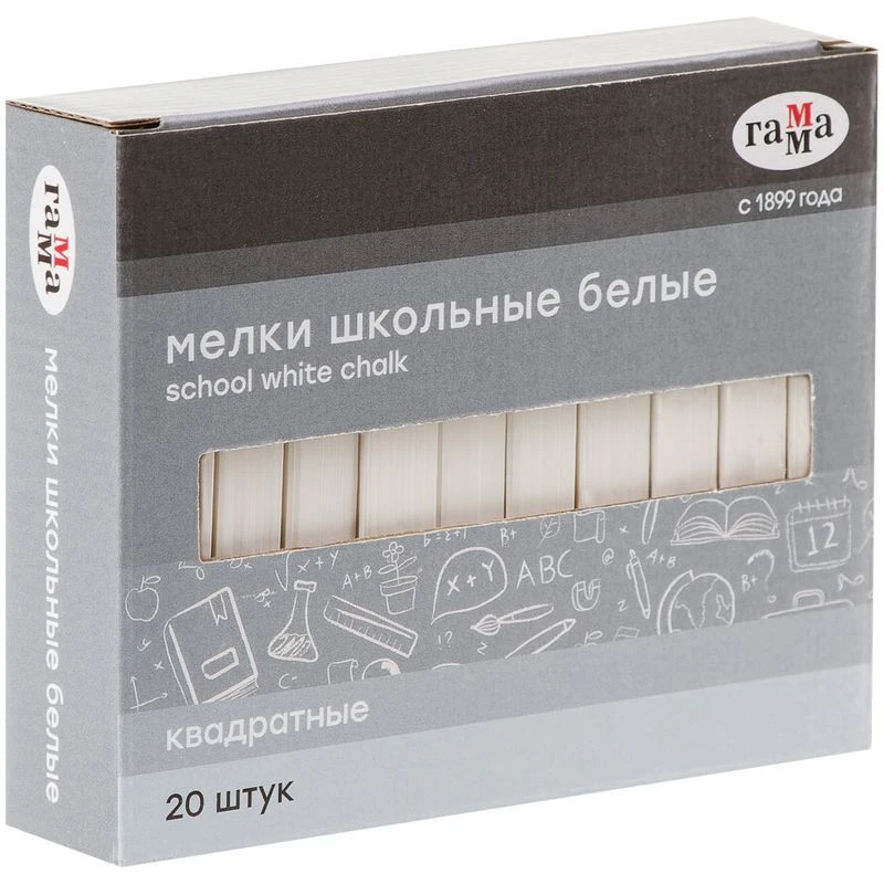 White School Chalks, 20 Pieces, Square Shape