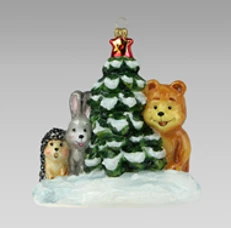 Handcrafted Glass Christmas Ornament "Forest Dwellers by the New Year Tree