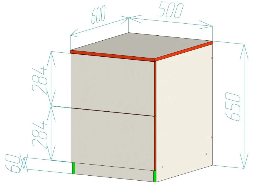 Rolling Cabinet with 2 Drawers 500x600x650
