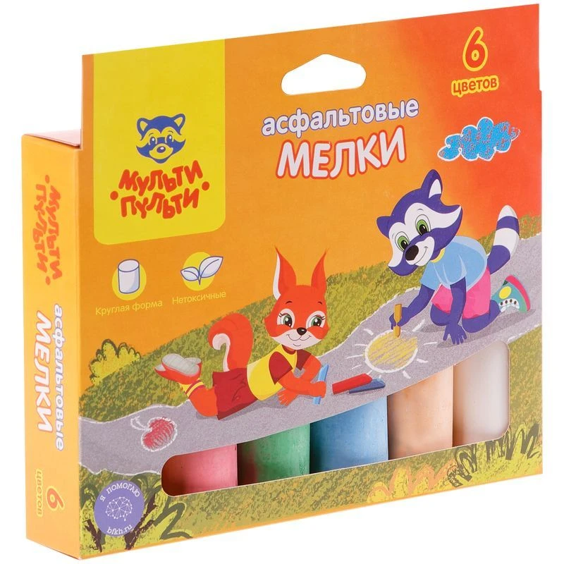 Multi-Pulti Colored Chalks for Asphalt, Round Shape, 6 Colors