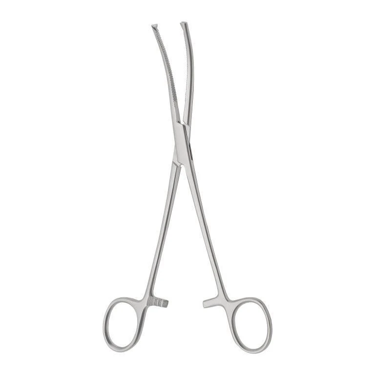 Curved Surgical Clamp with Ratchet for Securing Surgical Drapes, 195 mm