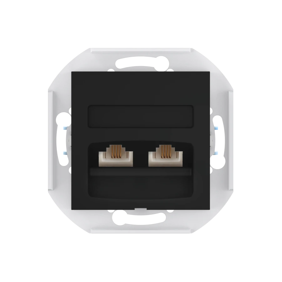 Double Telephone Socket for Hidden Installation 2xRJ12 6P4C, Black (Soft Touch) - Model 6013.E1
