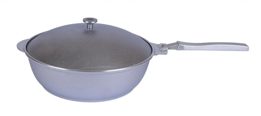 Aluminum Saute Pan 260/75mm (Uncoated) by Kukmara with Removable Handle and Lid