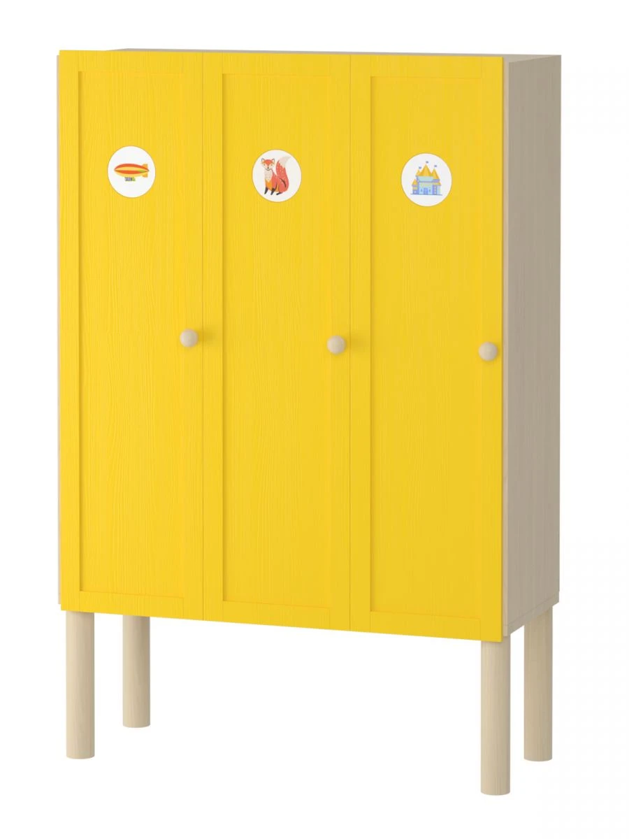 Yellow 3-Section Locker for Kindergarten Changing Rooms