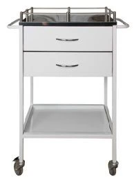 طاولة معدنية متنقلة مزودة بحواجز جانبية للأدوات والأدوية