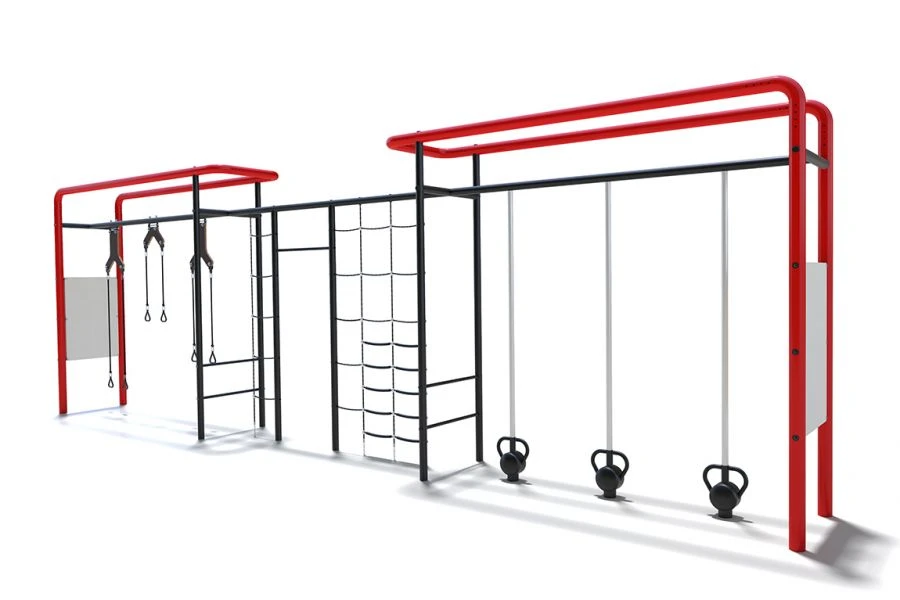 Outdoor Fitness Complex with Functional Loops, Network, Pull-Up Bar, and Weights